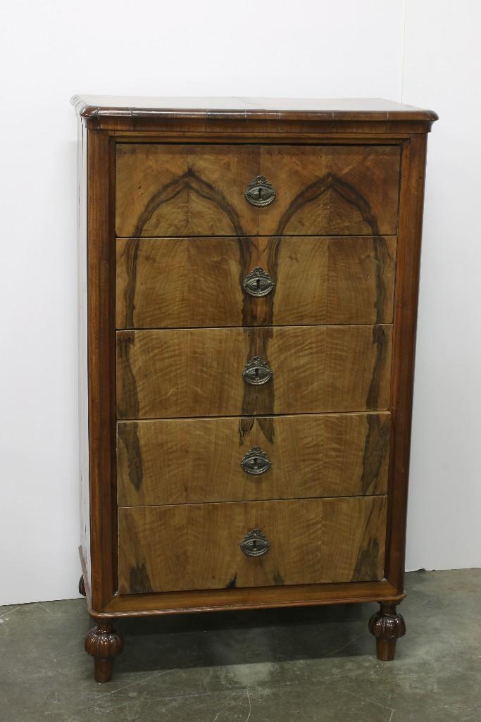 Antique French 5 Drawer Lingerie Chest Locking w Key: Approx. 47.75 in H x 28 in W x 15.5 in D