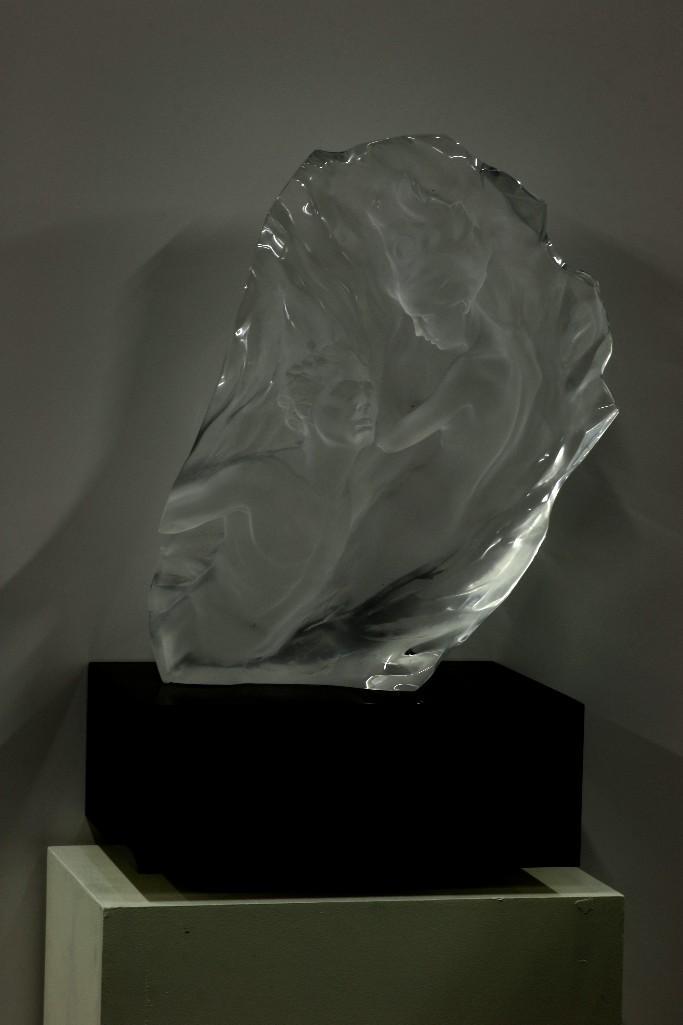 Frederick Hart (1943-1999) Acrylic Ex-Nihilo 53/350: Titled "Ex Nihilo, Working Model Fragment" (H. 173). Clear acrylic resin. Inscriptions: Hart, Foundry Mark. Copyright 2005 F. Hart and P.E.C.F. Edition 53/350. Approx. 20.5 in. X 6 in. Includes docume