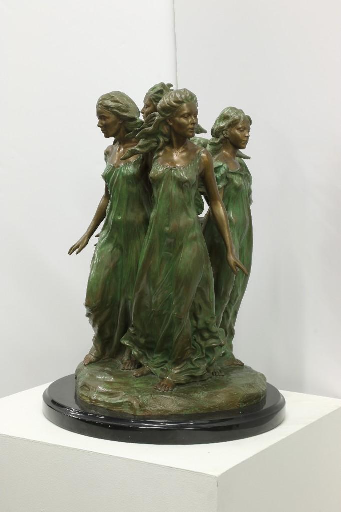 Frederick Hart (1943-1999) Bronze Sculpture: Titled "Daughters Of Odessa." Signed at base. Approx. 24 in. H x 17 in x 19 in. Includes 18 in Dia. base stand.