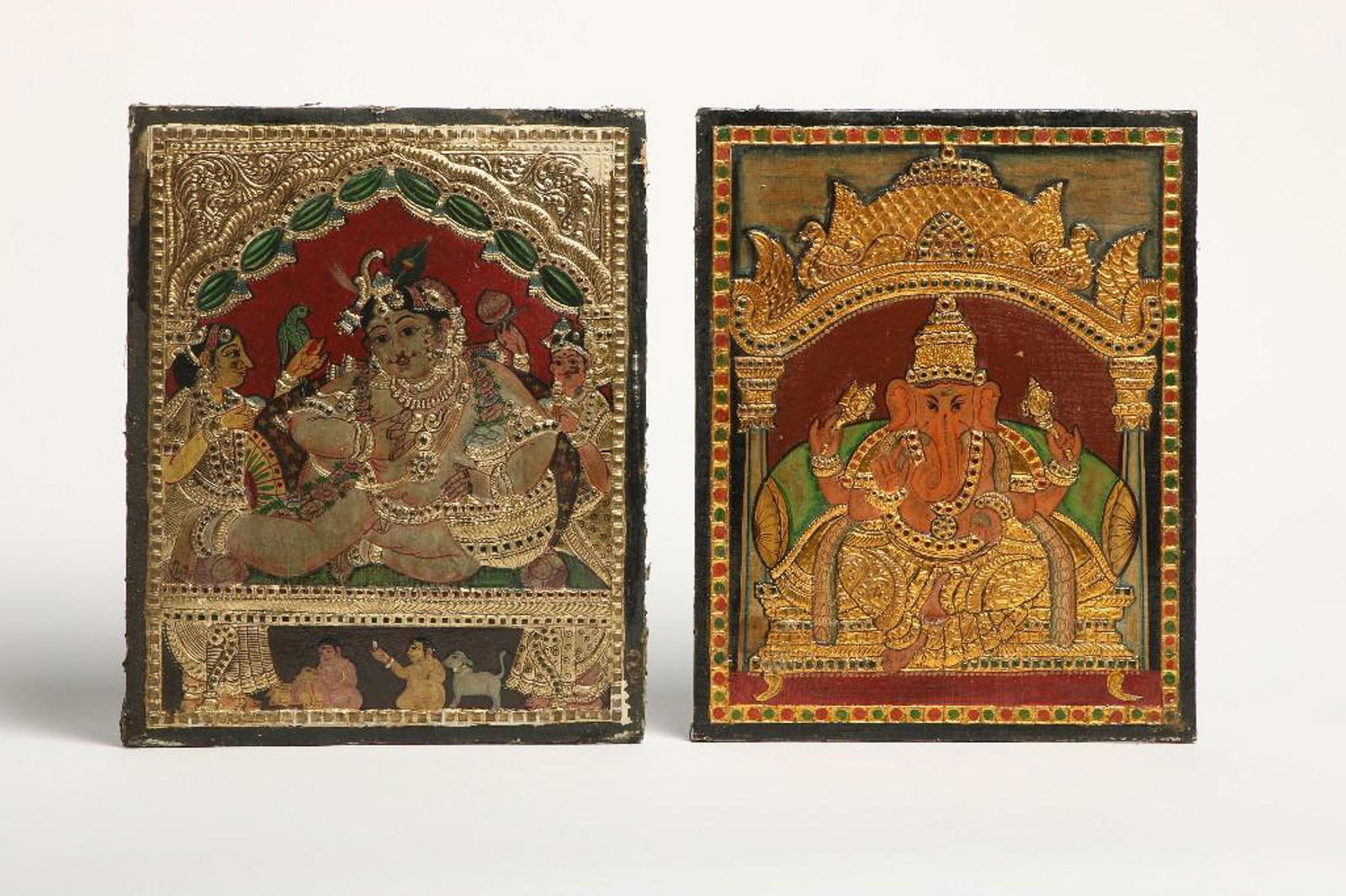Two (2) Hand Painted Wooden Panel Hindu Gods (1 of 4)
