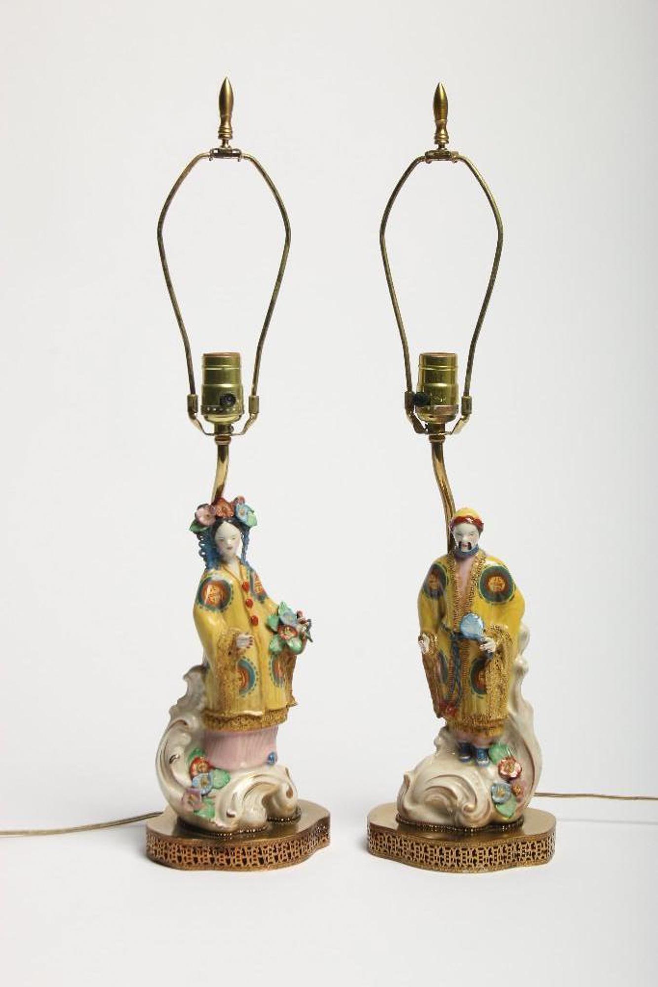 Pair Lamps Vintage Figural Old Porcelain (1 of 7)