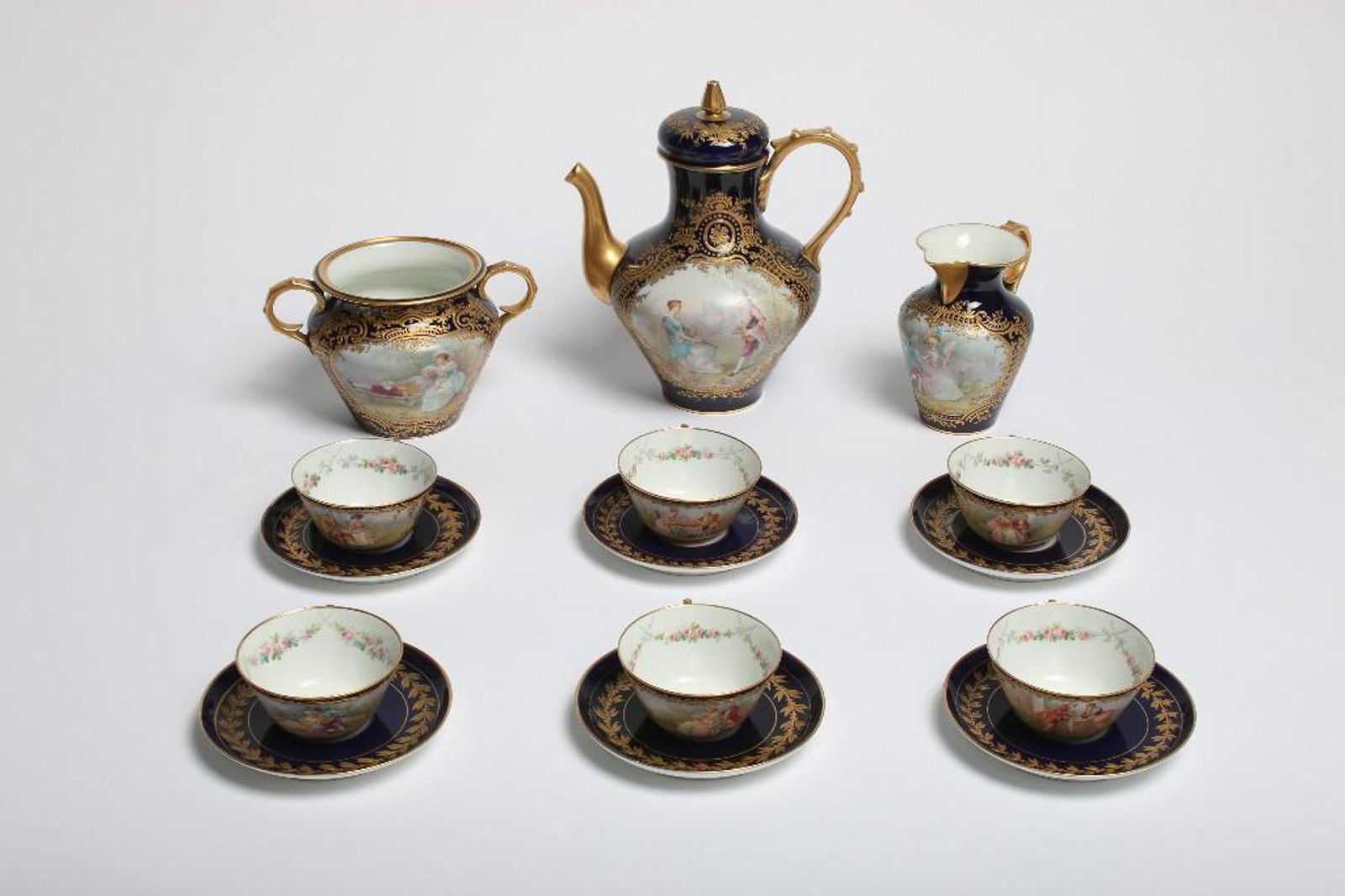 15 Piece Cobalt Blue Gold Sevres Porcelain Tea Coffee (1 of 9)