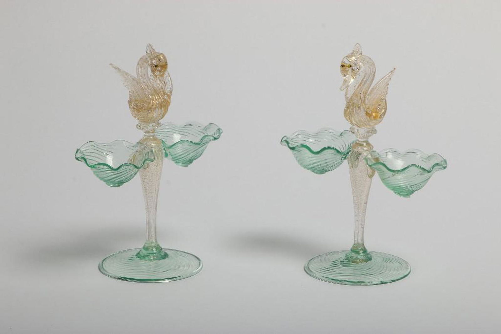 Set of 2 Vintage Venetian Murano Glass Candy Dish Stand (1 of 6)