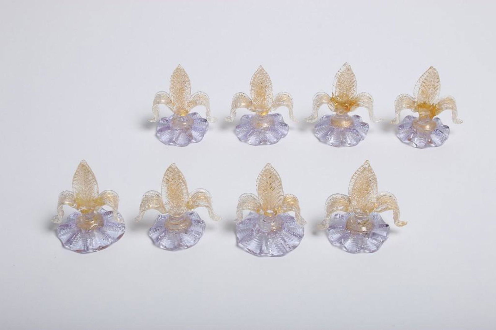 Set of 8 Vintage Venetian Murano Glass Menu Place-card: Approx. dimensions: 3 in H x 2.75 in W x 2 in D.