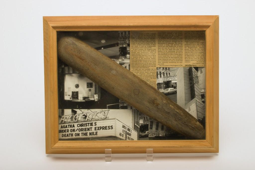 Original Arm Rest from Regency Theater Box Collage: Made by Erika Schickel for her father Richard Schickel. Approx. dimensions: Overall: 14.5 in W x 11.25 in H. Includes copies of Richard Schickel's letter to the New York Times as well as New York Time