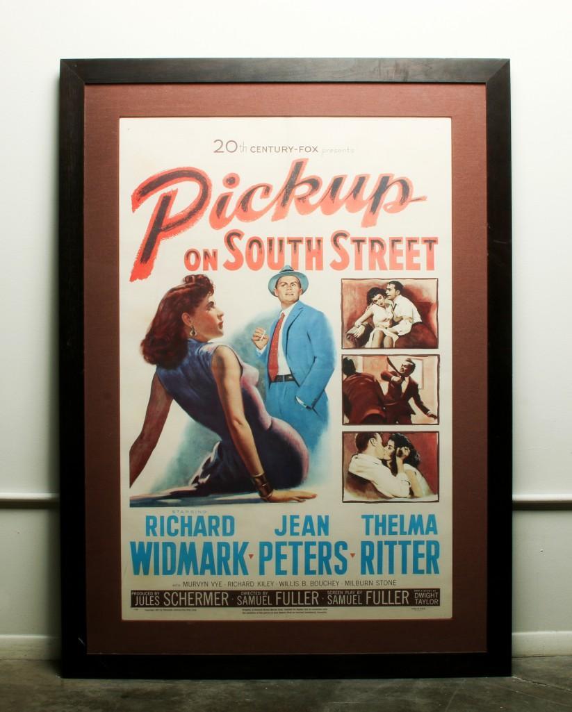 Original Pickup on South Street (1953) Movie Poster: Lithographic Movie Poster. Approx. dimensions: Overall: 51 in H x 36 in W; Visible 41 in H x 26.5 in W. From the 20th Century Fox production Pickup on South Street. Starring Richard Widmark, Jean Pete