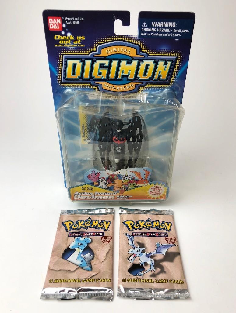 Lot of 3 Pokemon Cards Fossil Booster Pack Digimon (1 of 5)
