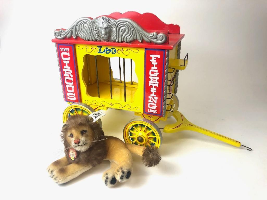 Steiff Golden Age of Circus Leo Lion: Steiff Golden Age of Circus Leo the Lion's Cage No. 3889/5000. Approx. dimensions: 14.5 in W x 11 in D x 9 in H Weight: 6 lbs 2 oz Shipping box dimensions: 16 in x 12 in x 12 in