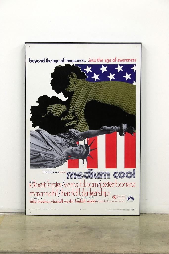 Medium Cool (1969) One Sheet Movie Poster: Approx. 41.25 in x 27.5 in x 1.5 in.Provenance: From the Estate of Film Producer and Graphic Artist David Weisman (1942-2019). Weight: 11 lbs 2 oz.