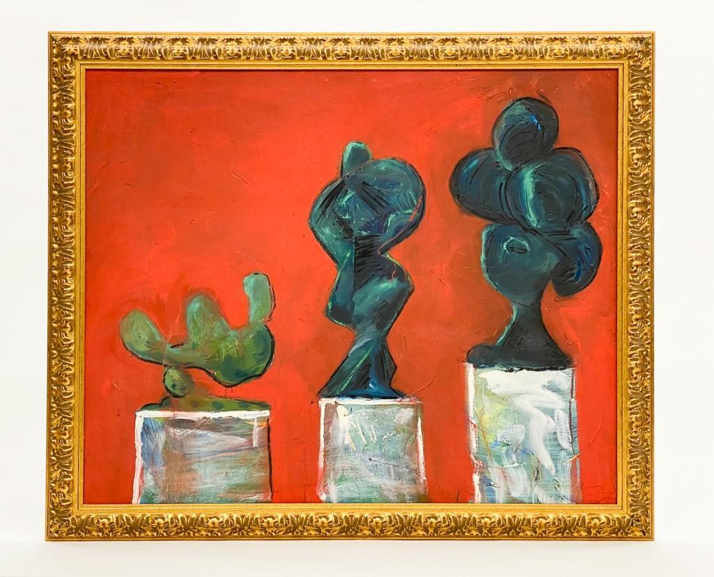 Mario Pikus, Oil on Canvas: Approx dimensions: Frame 54.5 in W x 46.5 in H; Visible: 47.5 in W x 39.5 in H. Weight: 25 lbs 5 oz.
