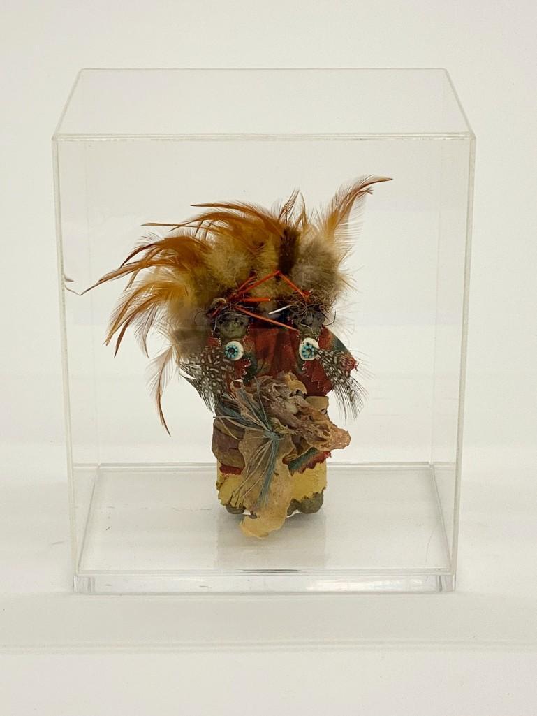Contemporary Native American Fetish Twin Doll Signed: Includes acrylic case. Approx. dimensions: doll: 6.5 in H x 6 in W; acrylic case: 9.5 in H x 7.75 in W x 5.25 in D. Weight: 2 lbs 13 oz.