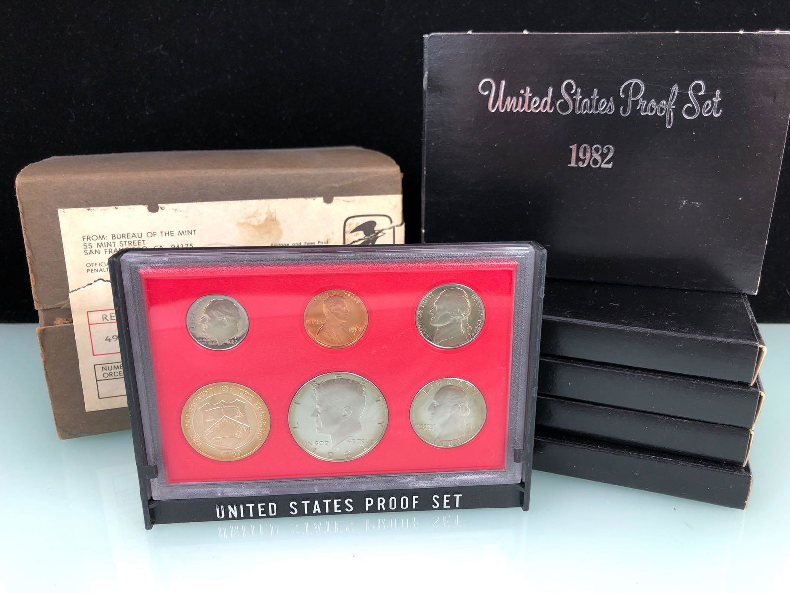 Lot of 5 1982 US Proof Set Black Box w/Shipping Box (1 of 2)