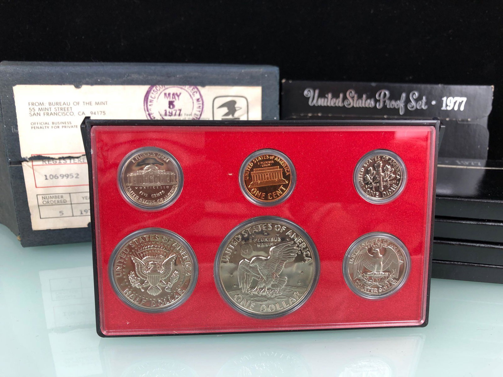 Lot of 5 1977 US Proof Set Black Box w/Shipping Box (1 of 2)