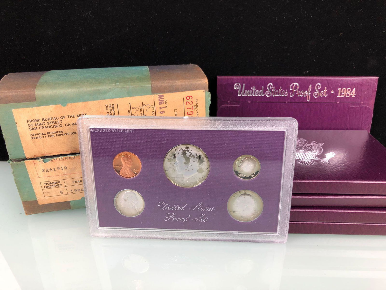 Lot of 5 1984 US Proof Set Purple Box w/Shipping Box (1 of 2)