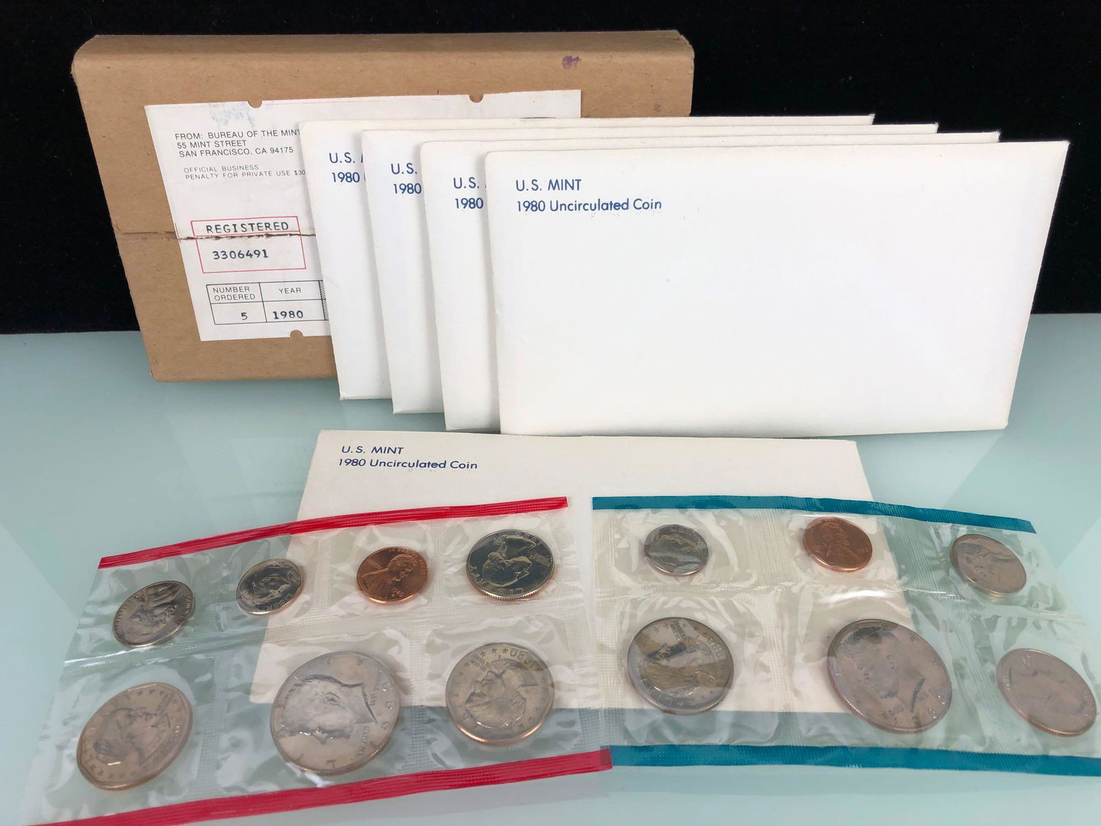 Lot of 5 1980 US Mint Uncirculated Coin Set White (1 of 1)