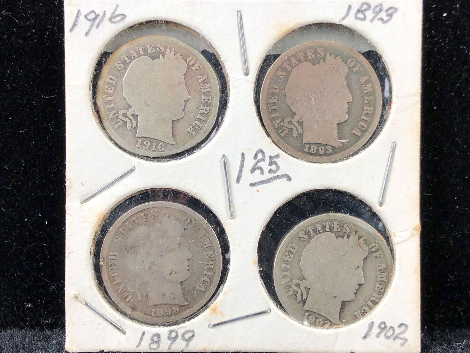 1893, 1899, 1902, 1916 Barber Dimes (1 of 2)