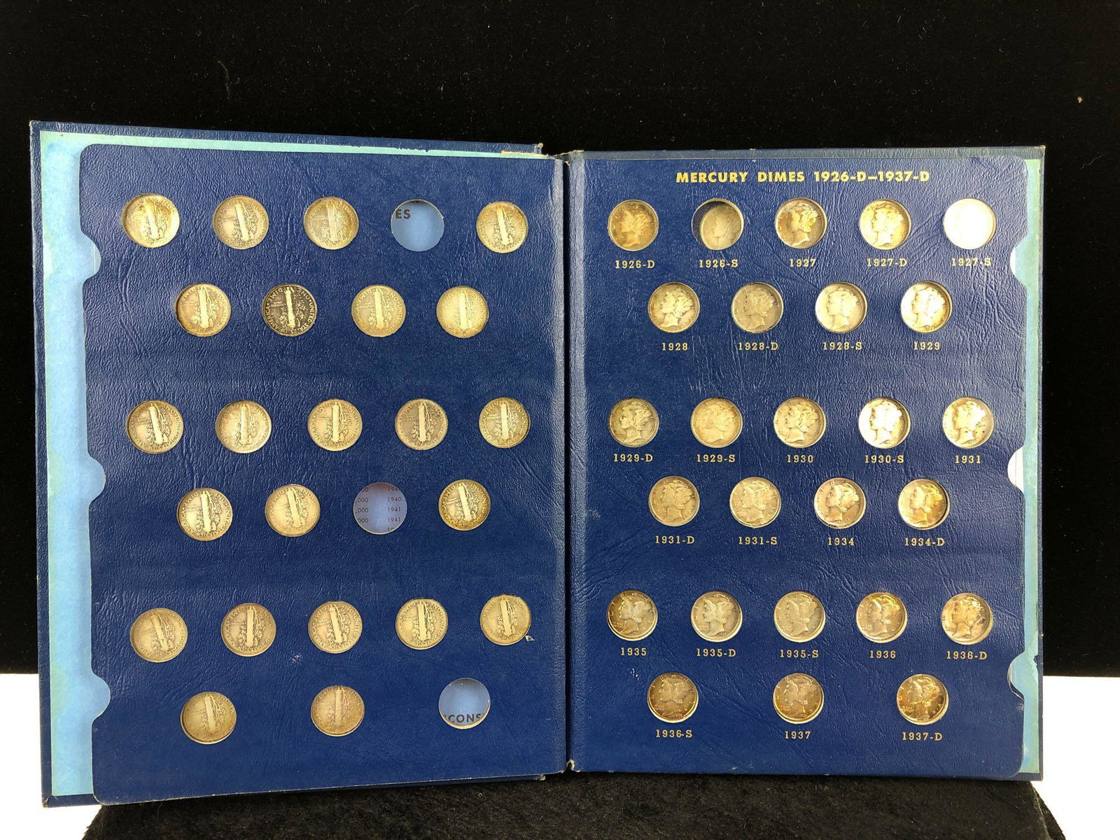 (73) 1916-1945 Mercury Dimes Collector Book Partial (1 of 8)