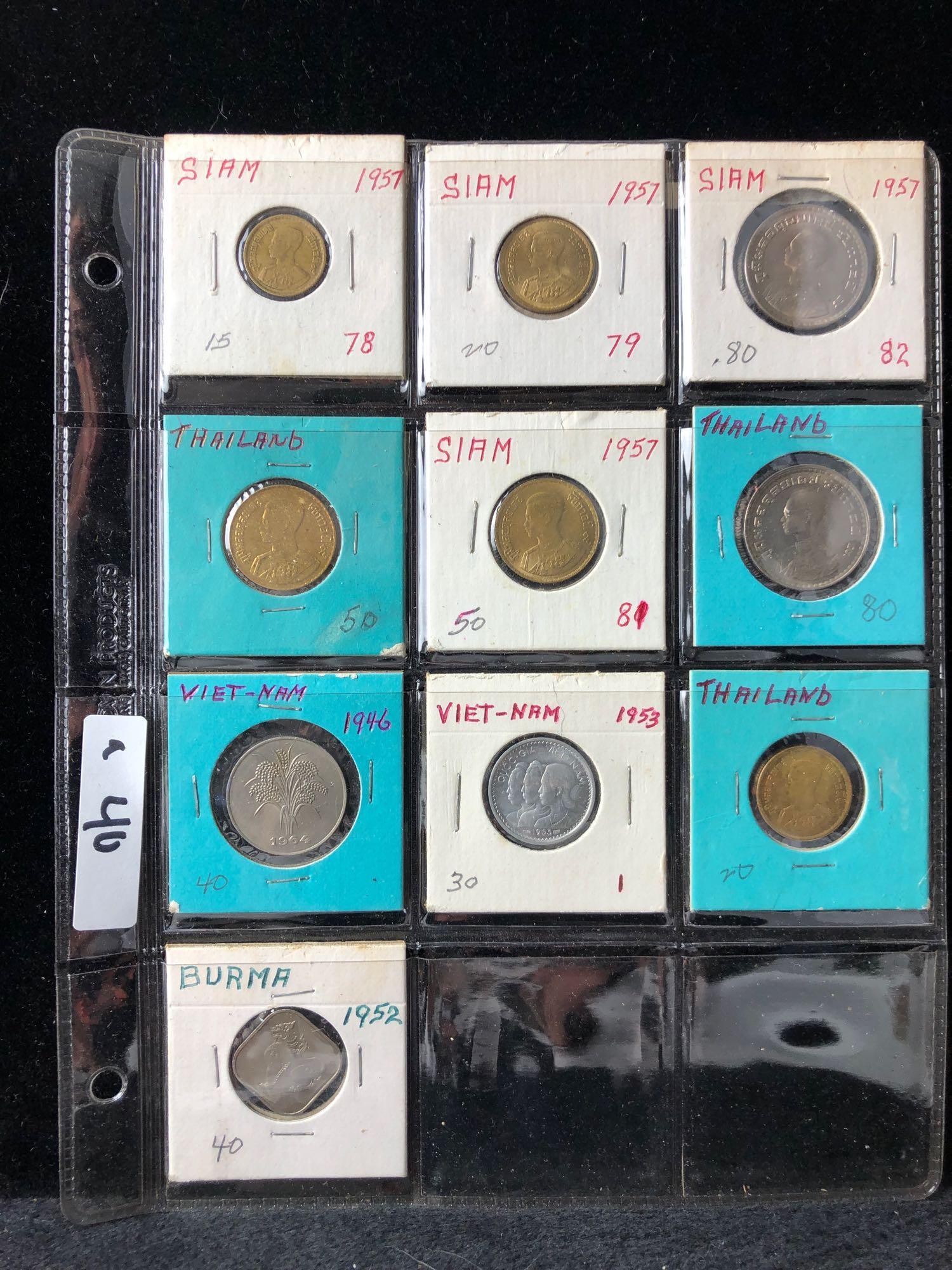 Lot of 10 Coins Siam Vietnam Burma 1946-1957: Whether you are a seasoned collector or new to numismatics, there is something here for you! This auction includes over 1000 lots that have been in storage and untouched for 40 years. All coins are so