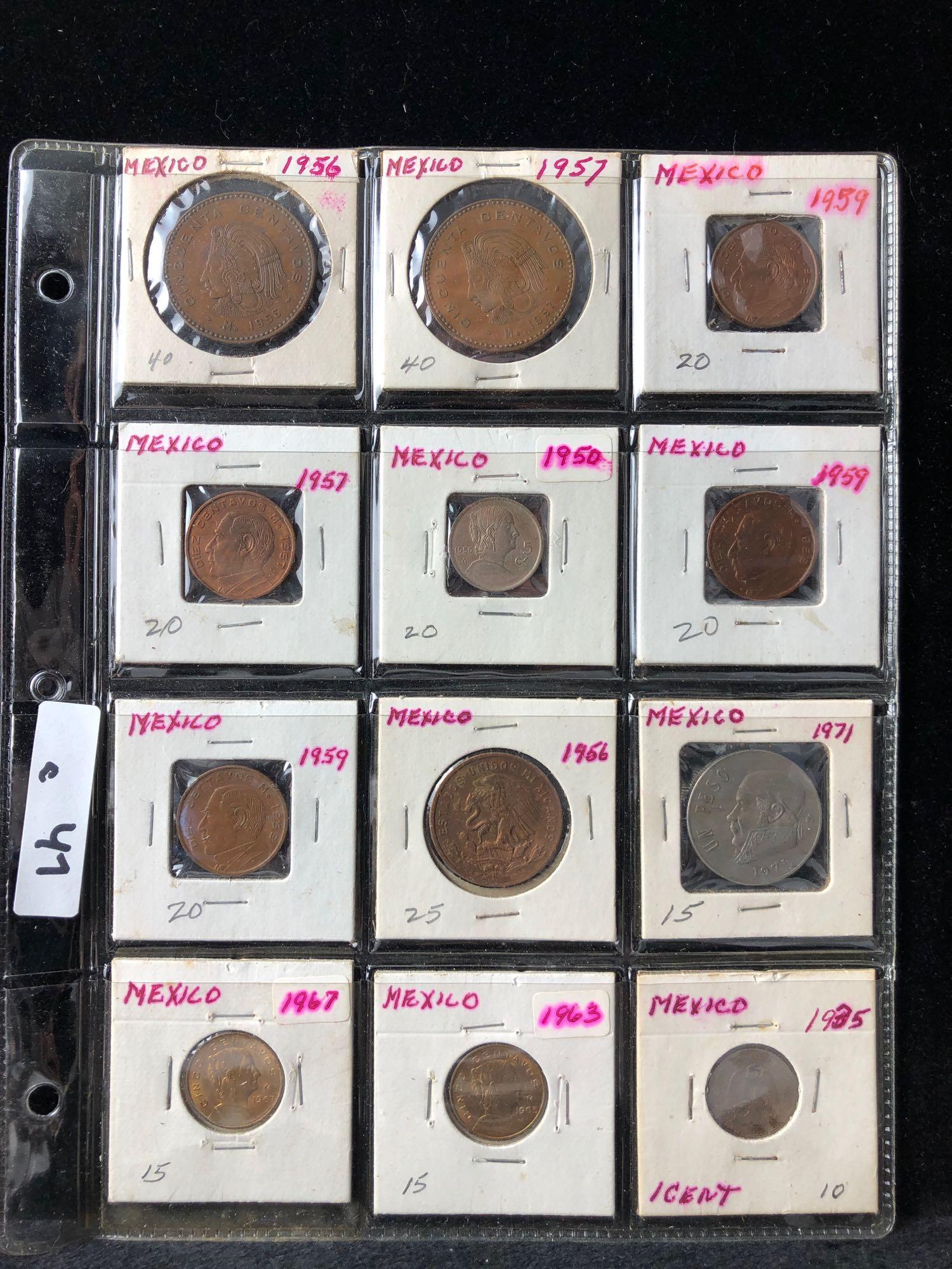 Lot of 12 Mexico Coins 1935-1971: Whether you are a seasoned collector or new to numismatics, there is something here for you! This auction includes over 1000 lots that have been in storage and untouched for 40 years. All coins are so