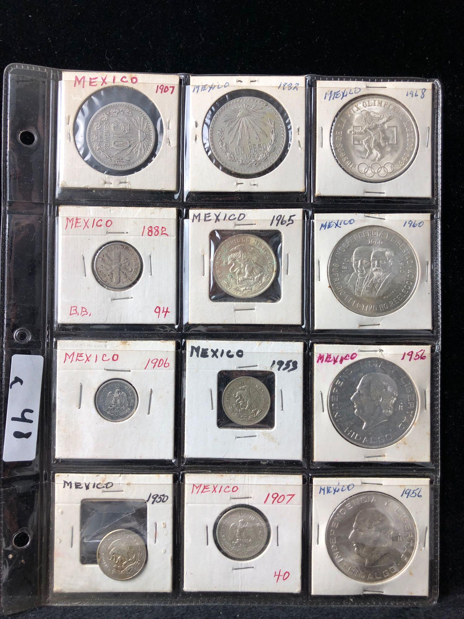 Lot of 12 Mexico Coins 1882-1968 (1 of 2)