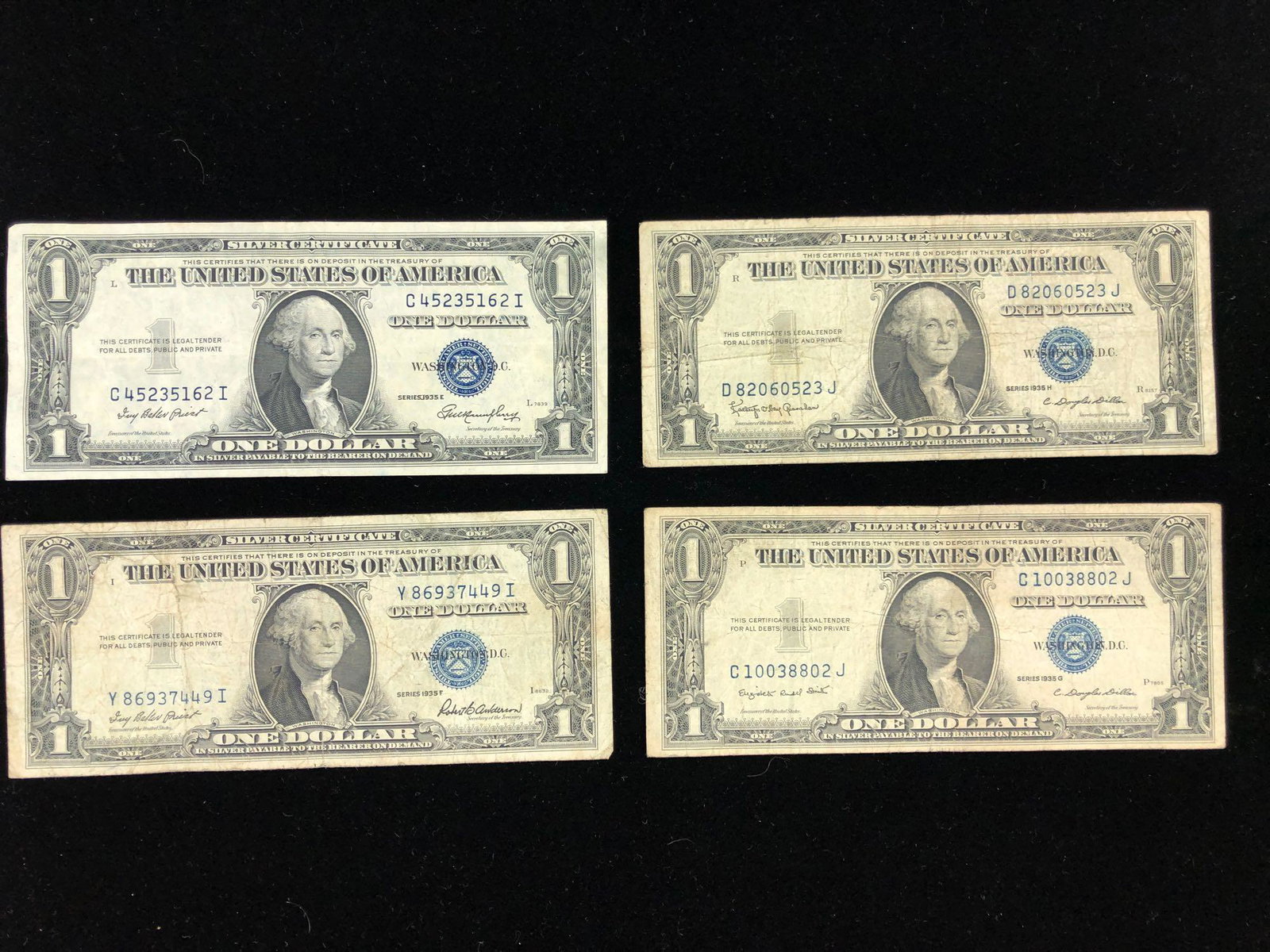 Lot of 4 US $1 US Silver Certificates 1935-E F G H (1 of 2)