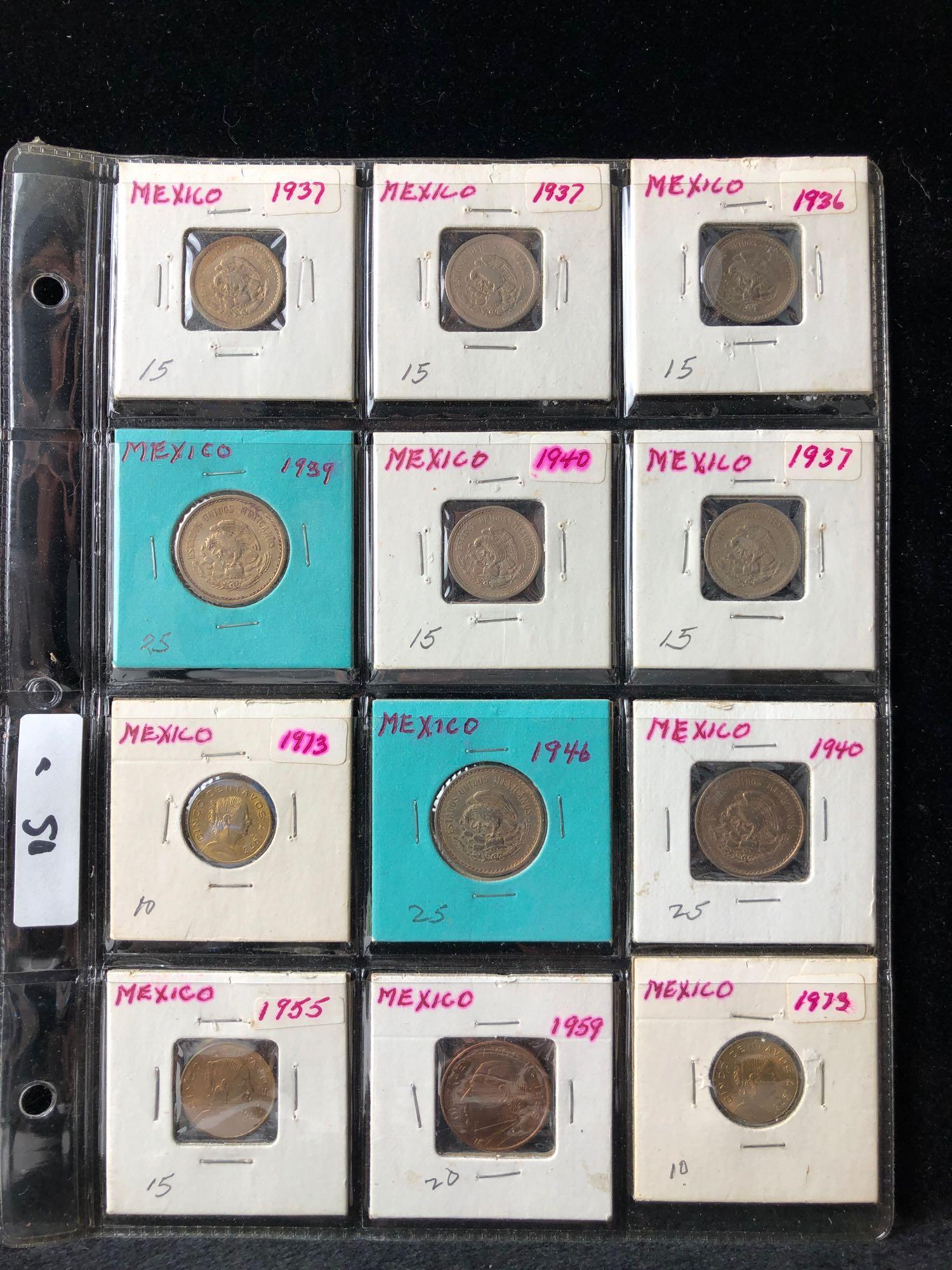 Lot of 12 Mexico Coins 1936-1959: Whether you are a seasoned collector or new to numismatics, there is something here for you! This auction includes over 1000 lots that have been in storage and untouched for 40 years. All coins are so