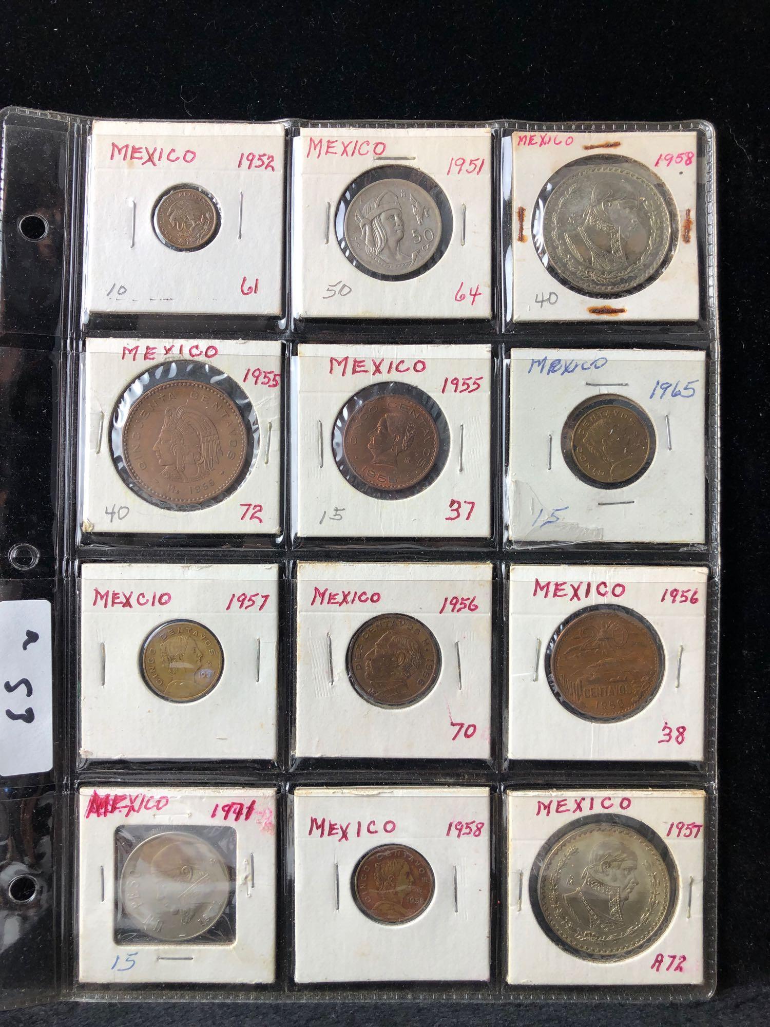 Lot of 12 Mexico Coins 1951-1971 (1 of 2)