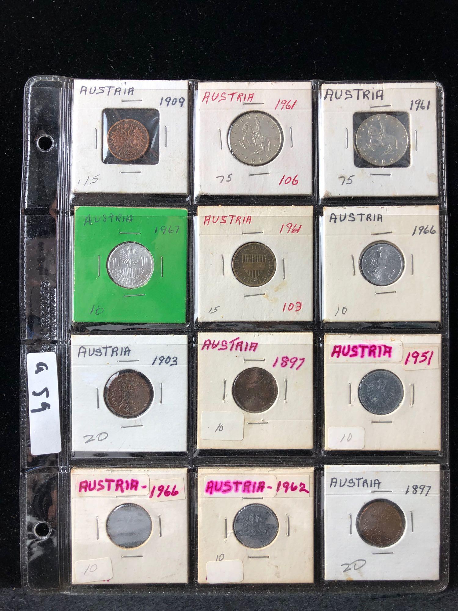 Lot of 12 Austria Coins 1897-1967 (1 of 2)
