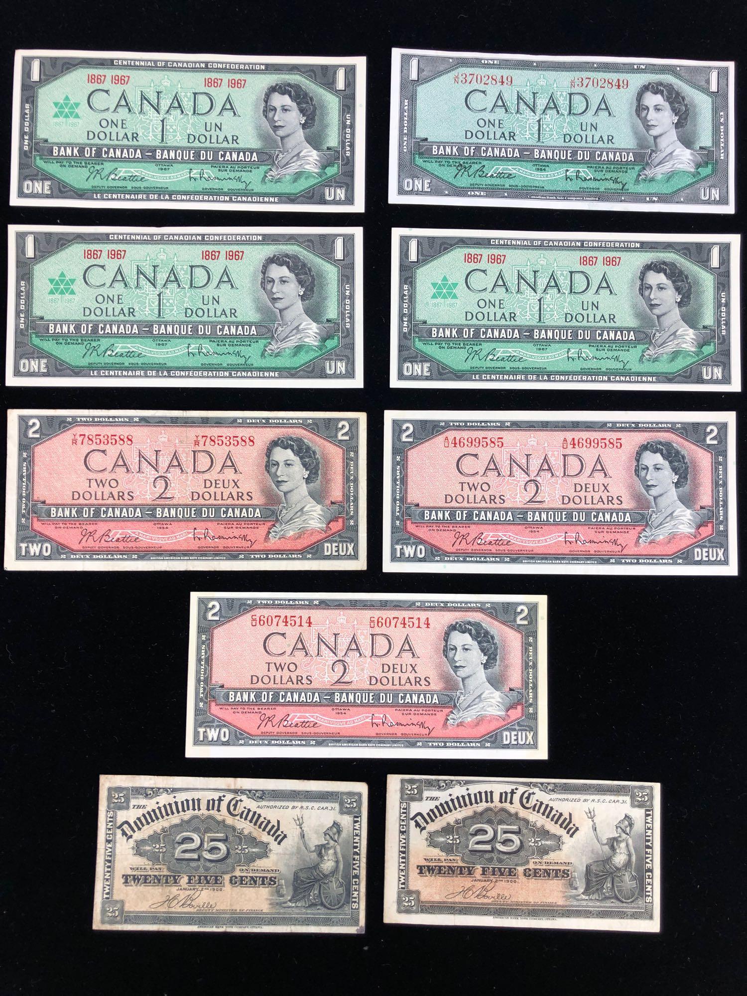 1900 1954 1967 Canada Banknotes (9) (1 of 2)