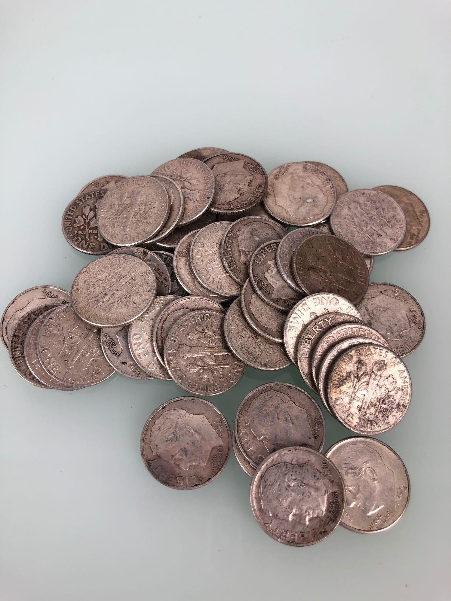 (50) One Roll 1959-1961 Dimes (1 of 2)