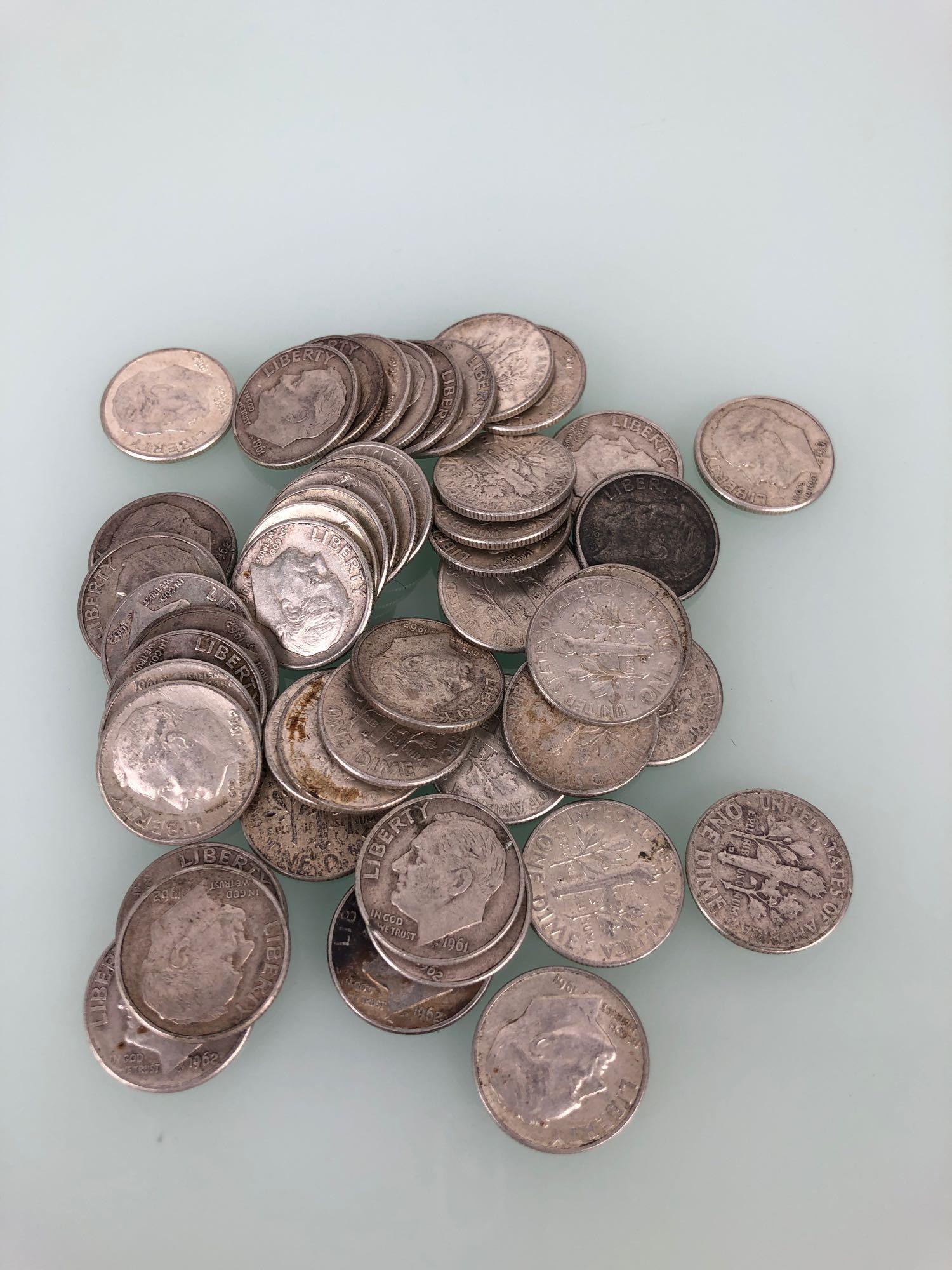 (50) One Roll 1961-1962 Dimes (1 of 1)