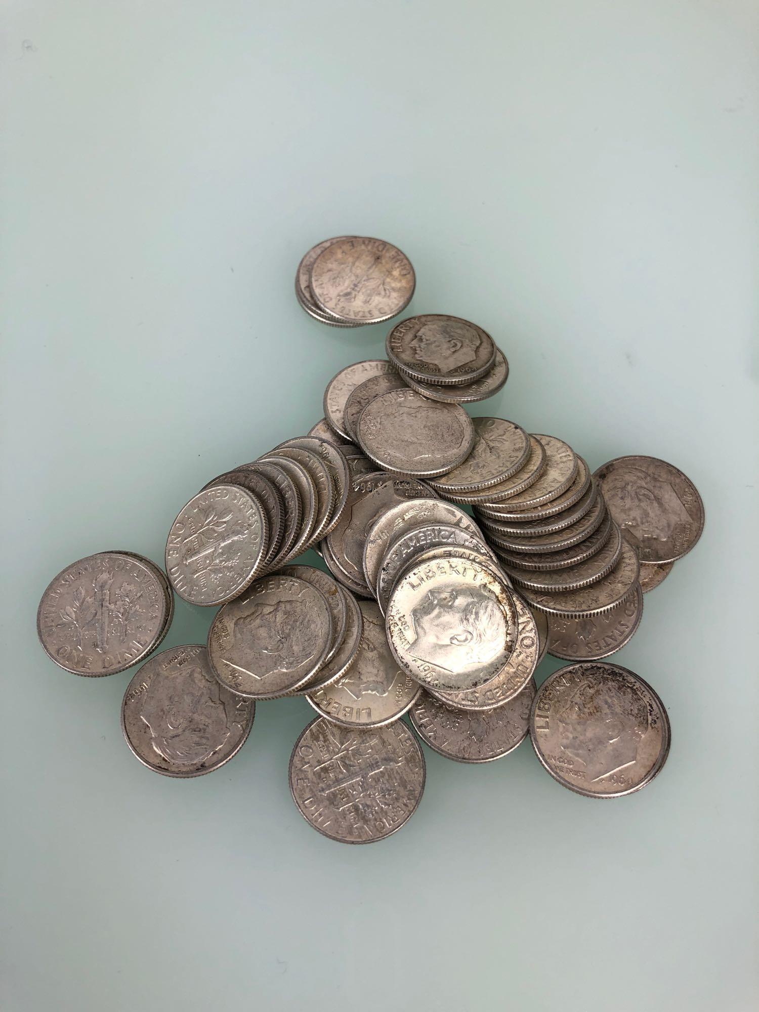 (50) One Roll 1964 Dimes (1 of 1)