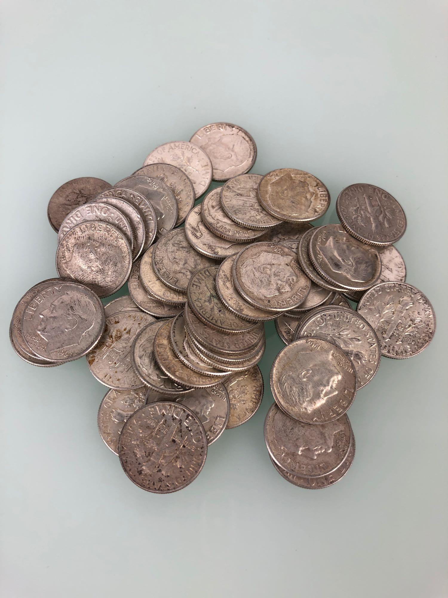 (50) One Roll 1964 Dimes (1 of 1)