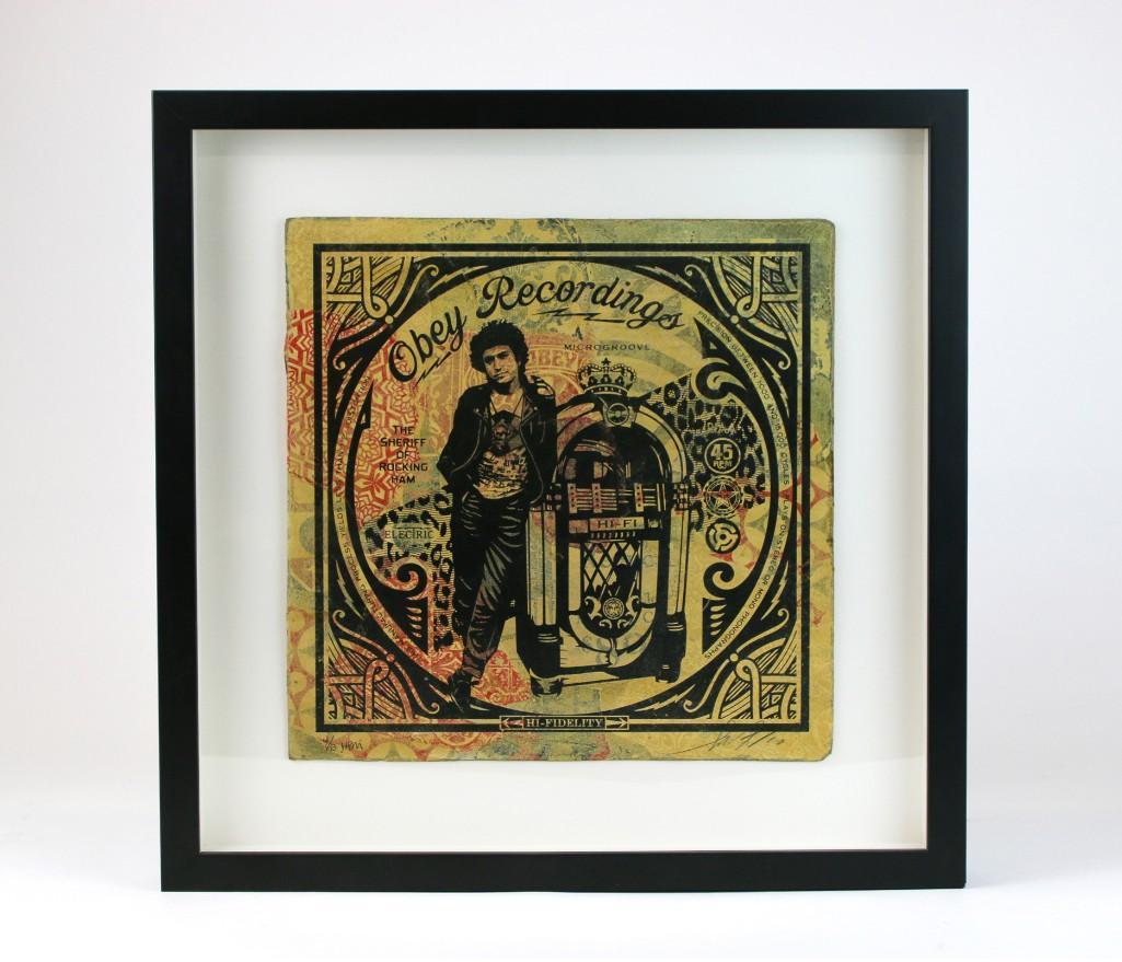 Shepard Fairey (b. 1970) Signed Screen Print Obey HPM: Shepard Fairey, Obey Recordings The Sheriff of Rocking Ham, Steve Jones / Jonesy's Jukebox Radio Personality, 2010. Screen print: 12 x 12 in. 4/8. Signed, numbered and dated in pencil. Approx. dimensi