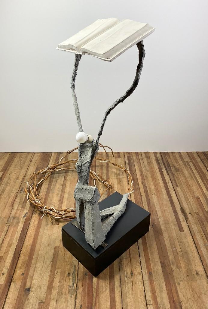 Evan Holloway (b. 1967) Mixed Media Sculpture 2003: Titled "No Genitals," 2003. Steel, paper-mache, plaster, MDF, paint, light fixture, grape vines. Approx. dimensions: 43.5 in H x 30 in W x 40 in D. Weight: 18 lbs 12 oz. Provenance: Purchased from Mar