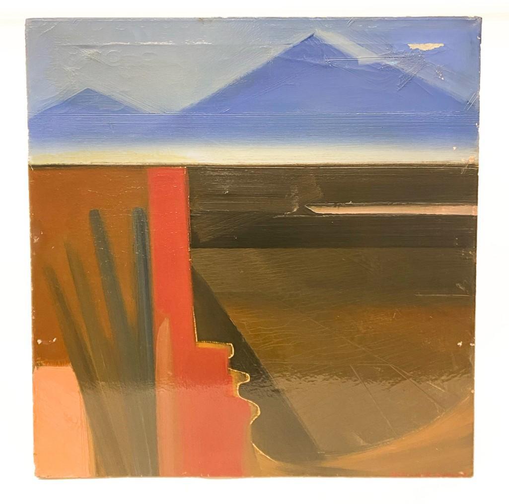 Vahan P. Amadouni (1933-1998) Oil on Canvas, Abstract: Vahan P. Amadouni (1933-1998) Armenian American, Oil on Canvas. Abstract with silhouette of face. 1969. Overall: Approx. 40 in. x 32 in. Weight 6 lbs. 1 oz.