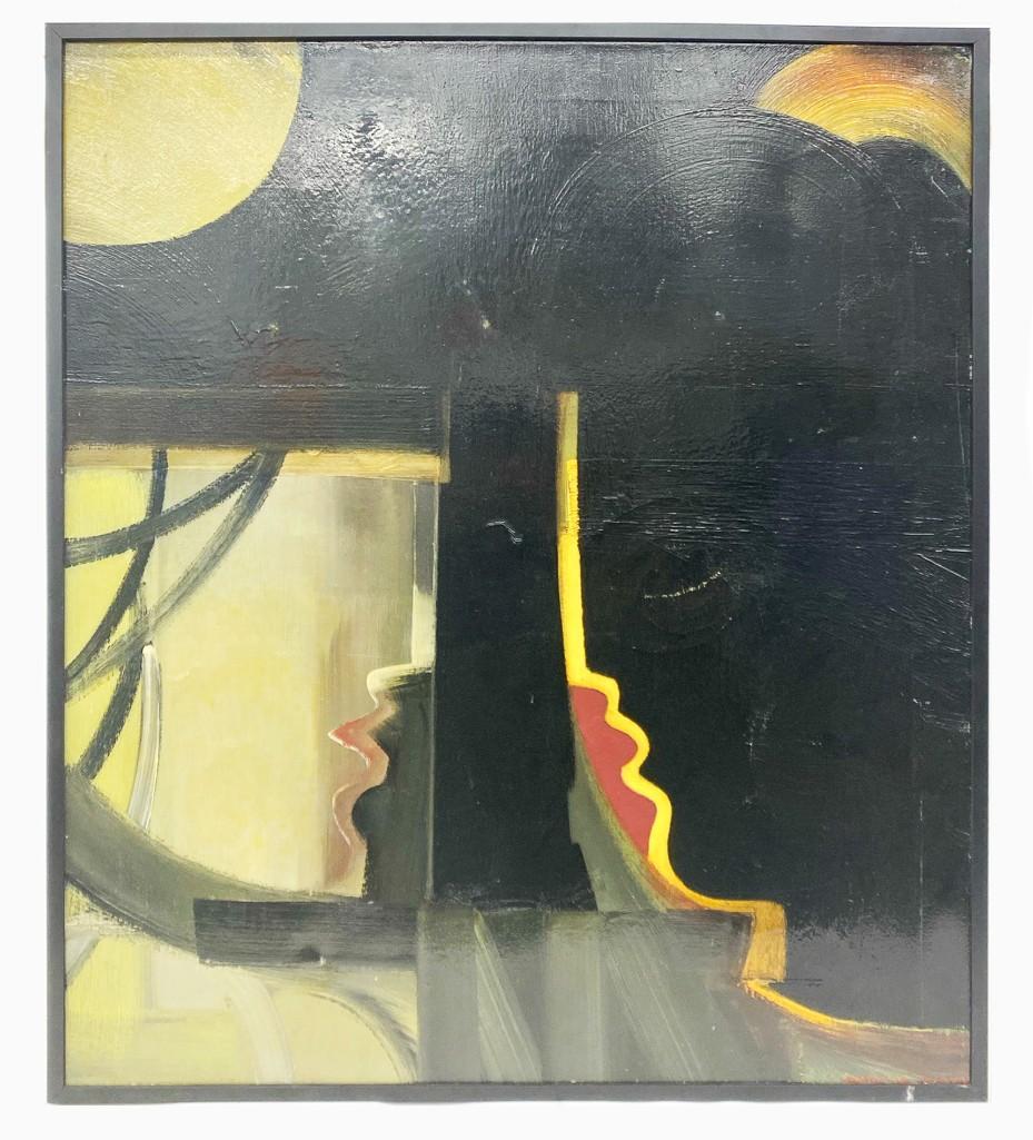 Vahan P. Amadouni (1933-1998) Oil on Canvas, Abstract: Vahan P. Amadouni (1933-1998) Armenian American, Oil on Canvas, Abstract with silhouette of face/s. Signed and Dated. Overall: Approx. 41 in. x 35 in. Weight 8 lbs. 9 oz.