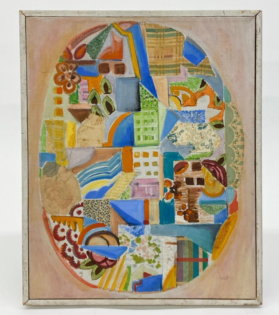 Mary Guggenheim (1917-2001) Mixed Media on Canvas: Mary Guggenheim, Mixed Media on Canvas, Abstract Collage. Inscribed on back to Patsy and Julian Meyers. Overall: Approx. 21 in. x 17 in. Weight 2 lbs. 2 oz.