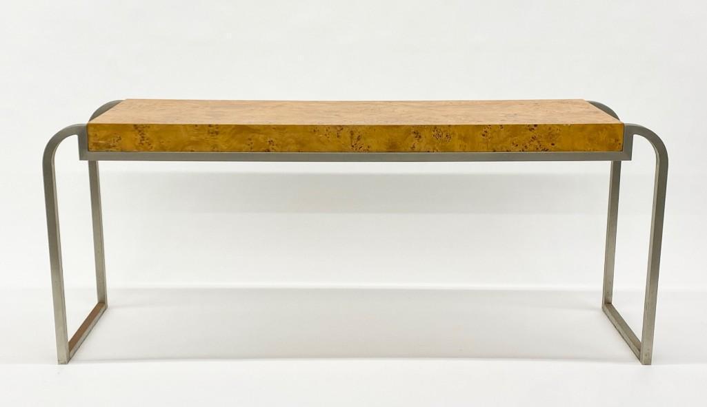 Burlwood Veneer Sofa Table: Approx. 63.75 in Wide x 16 in Deep x 26.25 in High.