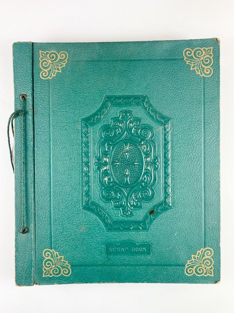 Vintage Scrapbook, Photos, Clippings, Luggage Tags +: Vintage Scrapbook, Photos, Newspaper Magazine Clippings, Luggage Tags, Currency. Measures approx. 14.5 in. x 12.5 in. x 2 in. Weight 4 lbs.