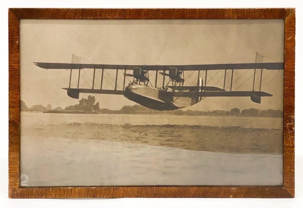 Framed Photo of Sea Plane Landing: Framed Photo of Sea Plane Landing. Overall: Approx. 14 in. x 20 in. Weight: 3 lbs. 9 oz.