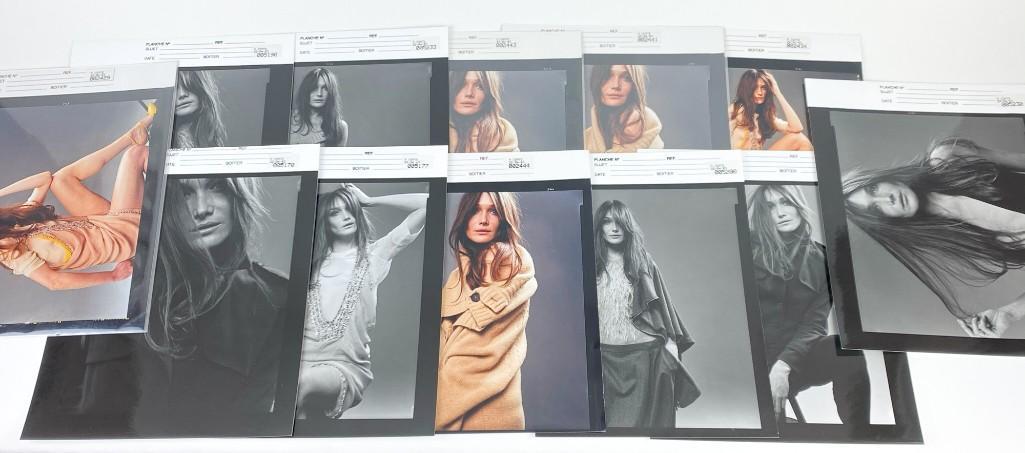 Group of (12) Michel Comte Carla Bruni Sarkozy 2003: Photos of Carla Bruni Sarkozy by Photographer Michel Comte. Approx. 9.5 x 12 in. On Photo paper. Weight 10 oz.