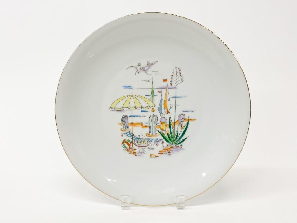 Vintage German Porcelain Heinrich Capri Charger: Vintage German Porcelain Heinrich Capri Charger/Plate with hand painted seaside motif scene. Approx. 11.5 in. Dia. x 1.25 in. H. Weight 1 lb. 11 oz.