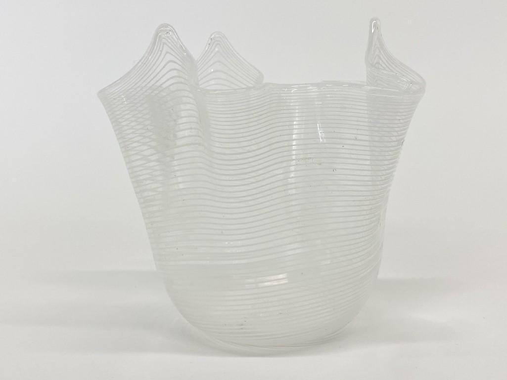 Vintage Glass Handkerchief Vase: Unmarked. Approx. 4.5 in. x 5 in.