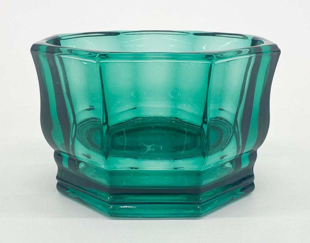 Joseph Hoffman Glass Dish: Approx. 3.5 in high x 5.5 in diameter. Weight 1 lb 11 oz.