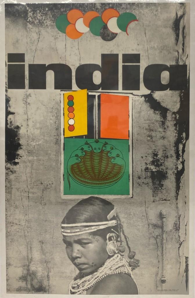 Vintage Government of India Department of Tourism: Vintage Government of India Department of Tourism Travel Poster. Designed with photographic and collage elements. Undated but circa 1965-75. Overall: Approx. 42 in. x 26 in.