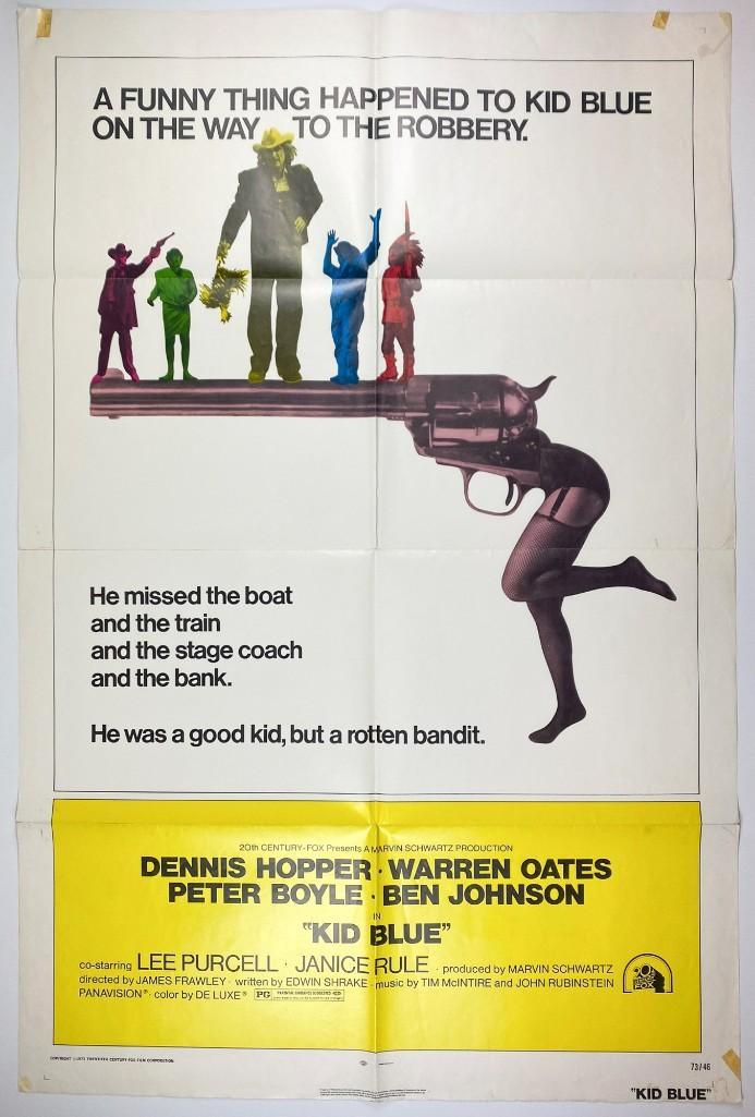 Original 1973 Kid Blue Movie Poster 20th Cent Fox: Kid Blue is a 1973 Western film directed by James Frawley and starring Dennis Hopper, Warren Oates, Peter Boyle, and Ben Johnson. Approx. 41 in x 27 in.