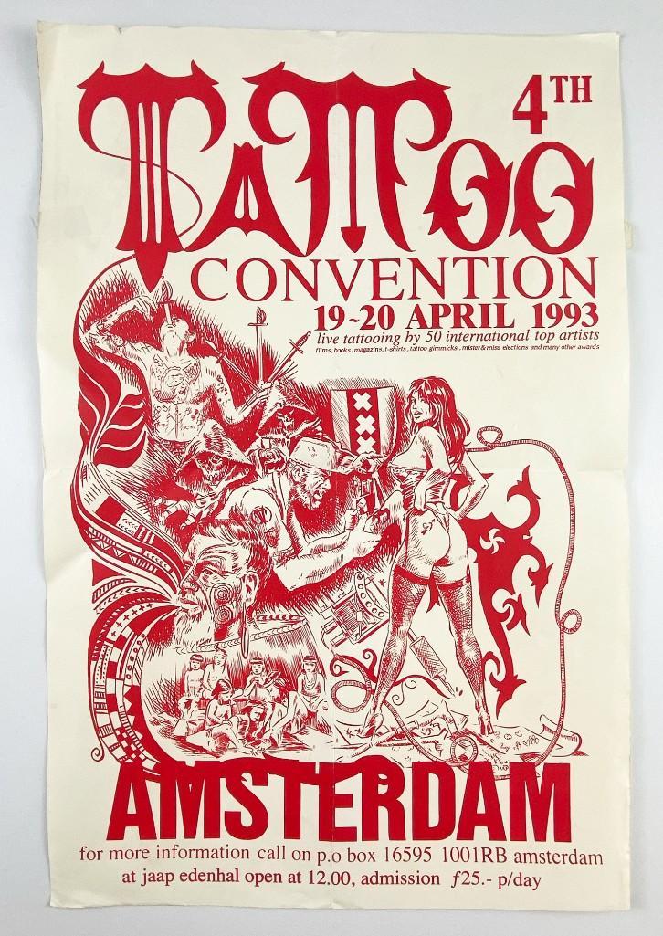 1993 4th Annual Amsterdam Tattoo Convention Poster: Mailed folded. Measures 17 in. 11 in. overall.