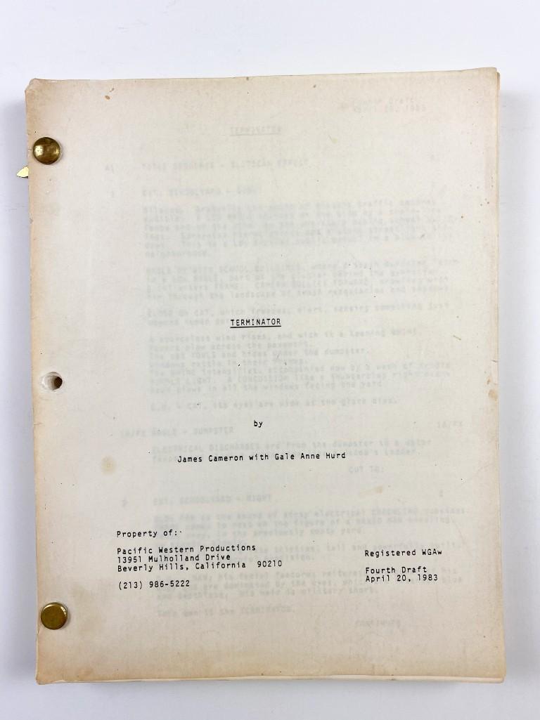 Terminator (1984) Film Movie Script, 1983 4th Draft: Approx. 11 in x 8.5 x 1 in. Weight 1 lb 7 oz.