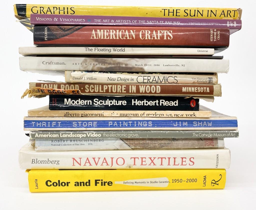 Group of (15) Art Books Ceramics Southwestern Modern: The Sun in Art, Graphis; The Art & Artists of the Santa Fe Railroad; American Crafts; The Floating World; Craftsman, Arts & Crafts Auction; Donald J Wilcox, New Design in Ceramics; Sculpture in Wood;
